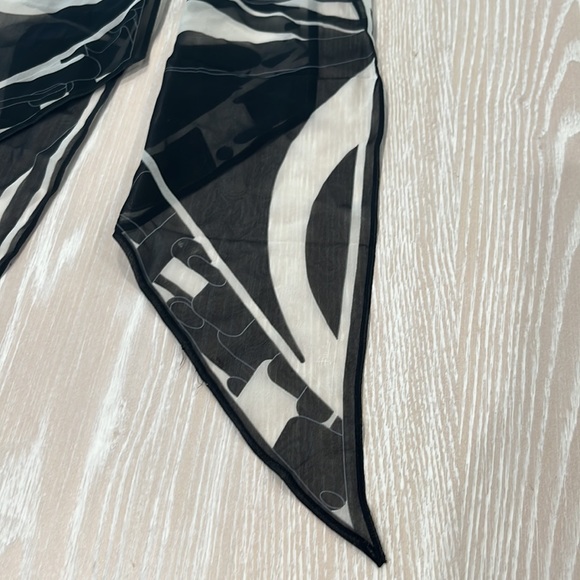 Emilio Pucci black and white print sold chiffon scarf long twilly - Picture 2 of 6